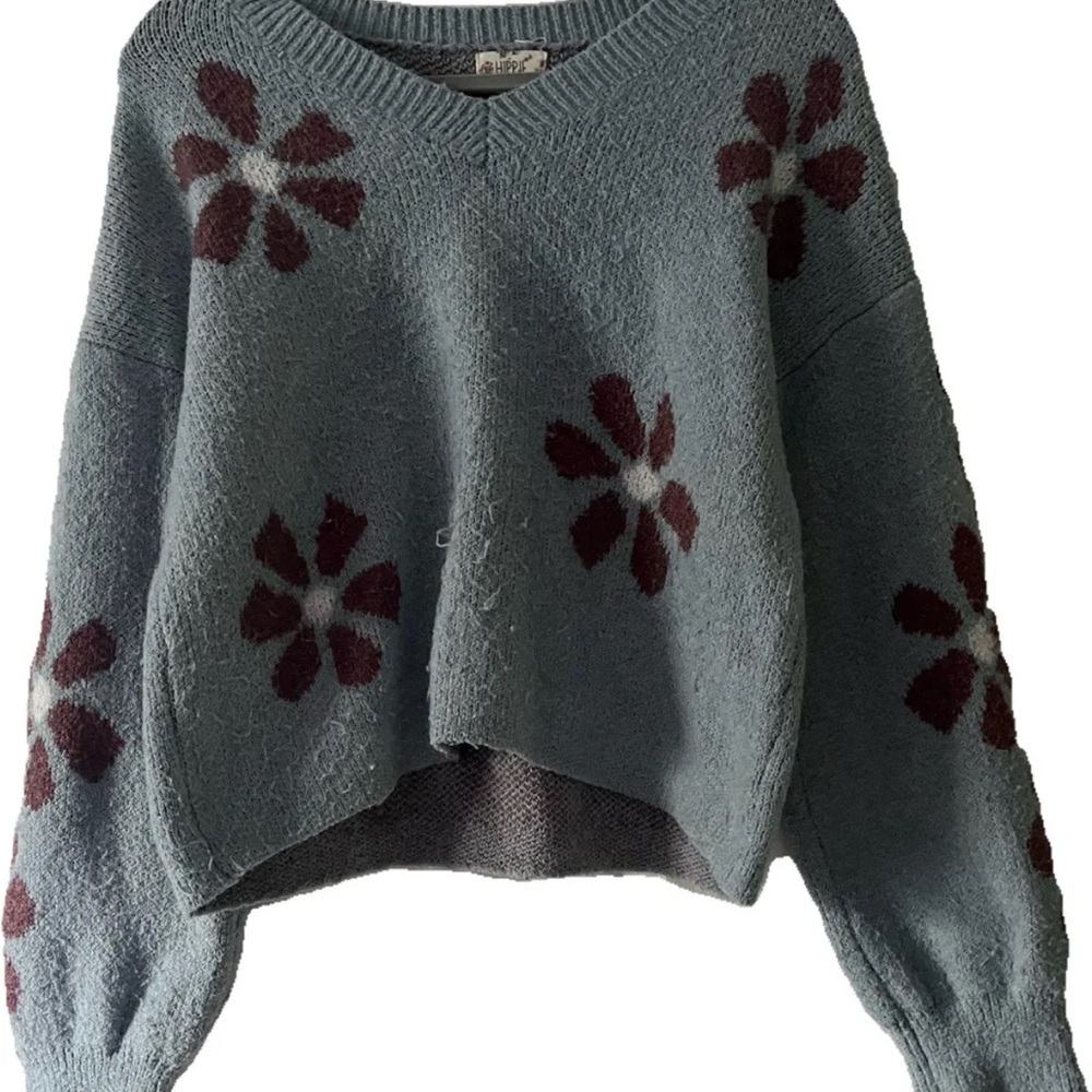 Hippie Rose Blue Floral Sweater
